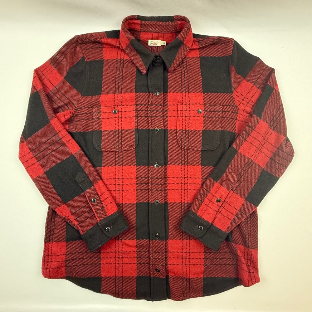 Faherty Womens Buffalo Plaid Knit Button Down Shirt Red Black WKH2216-OHP L